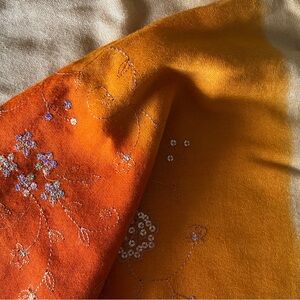 Ombre Pashmina Orange Creamsicle Shawl Fine Wool Beaded Embroidery Fringe Scarf